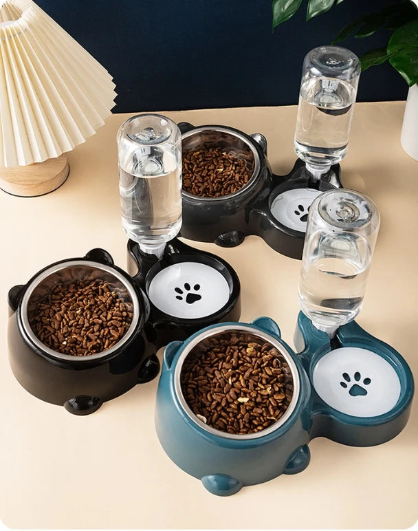 Cat bowl slanted mouth double bowl stainless steel