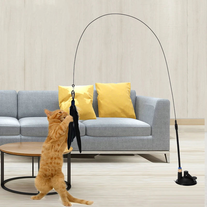 Cat Toy Cat Teaser Stick With Bell Extended Rod Suction Cup