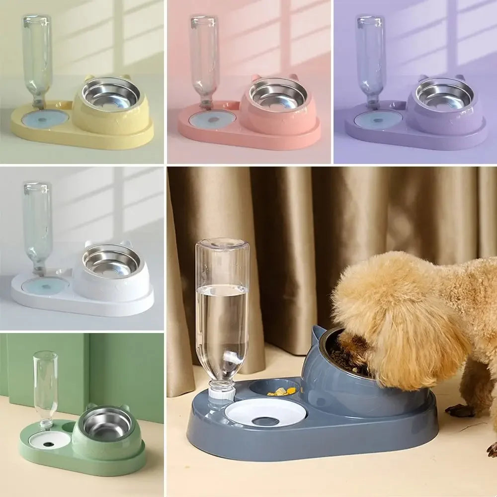 Pet Food Bowl Food Container with Waterer Pet Waterer Feeder