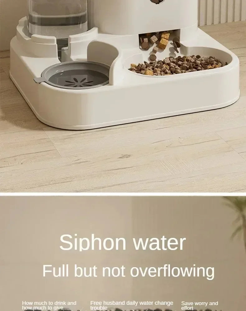 Automatic Feeder Dog Cat Food Bowl With Water Fountain Large Capacity