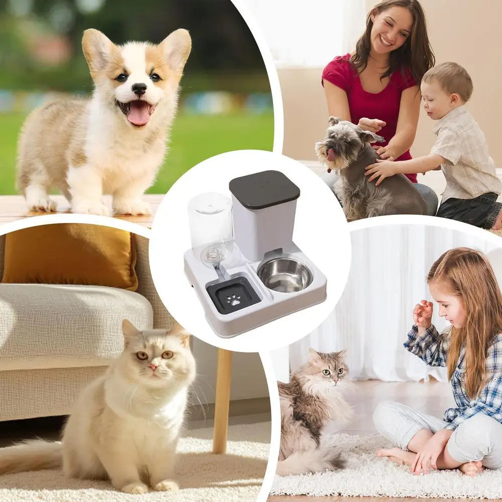 Cat Feeder And Water Dispenser Non-Slip Automatic Drinking Bottle Detachable