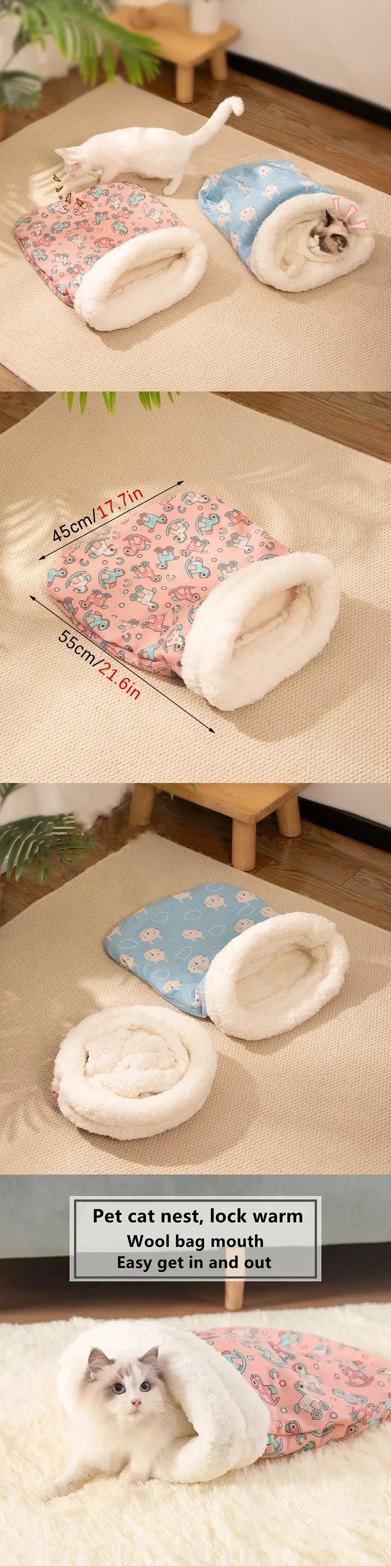 Winter Warm Pet Sleeping Bag Lamb Wool Warm Kitten Nest