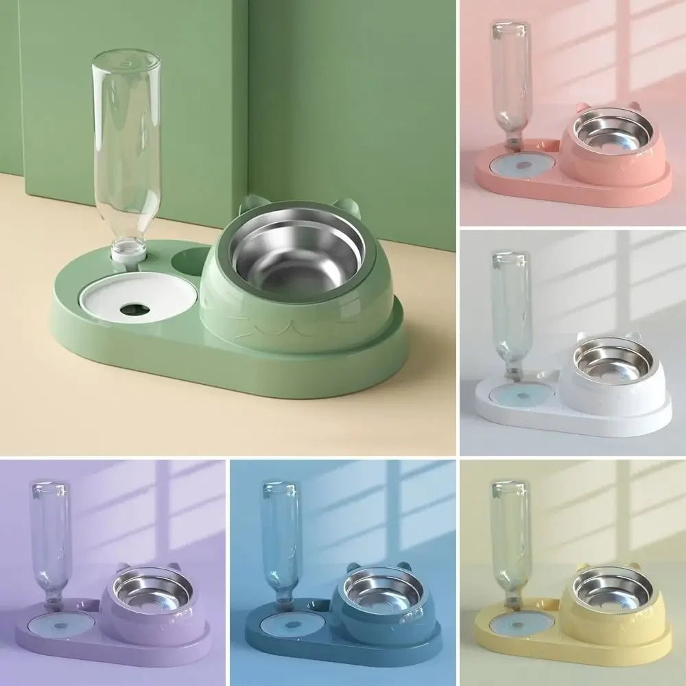 Pet Food Bowl Food Container with Waterer Pet Waterer Feeder