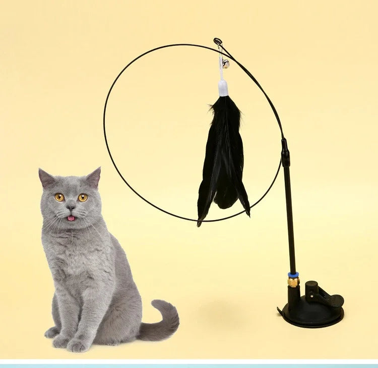 Cat Toy Cat Teaser Stick With Bell Extended Rod Suction Cup