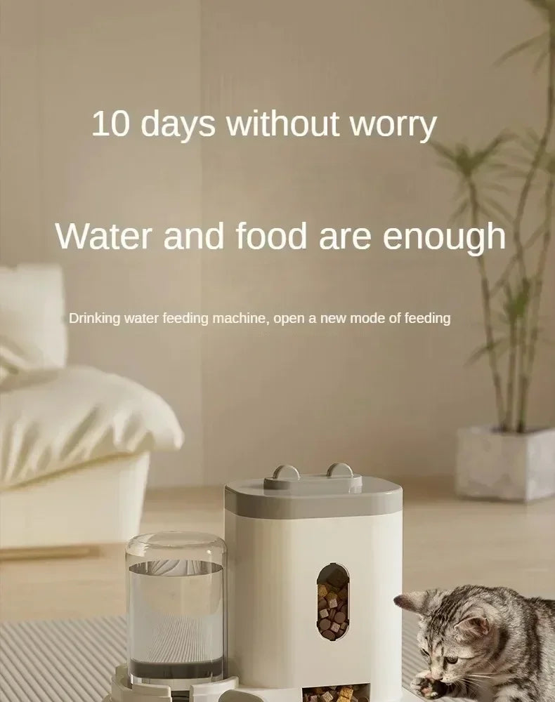 Automatic Feeder Dog Cat Food Bowl With Water Fountain Large Capacity