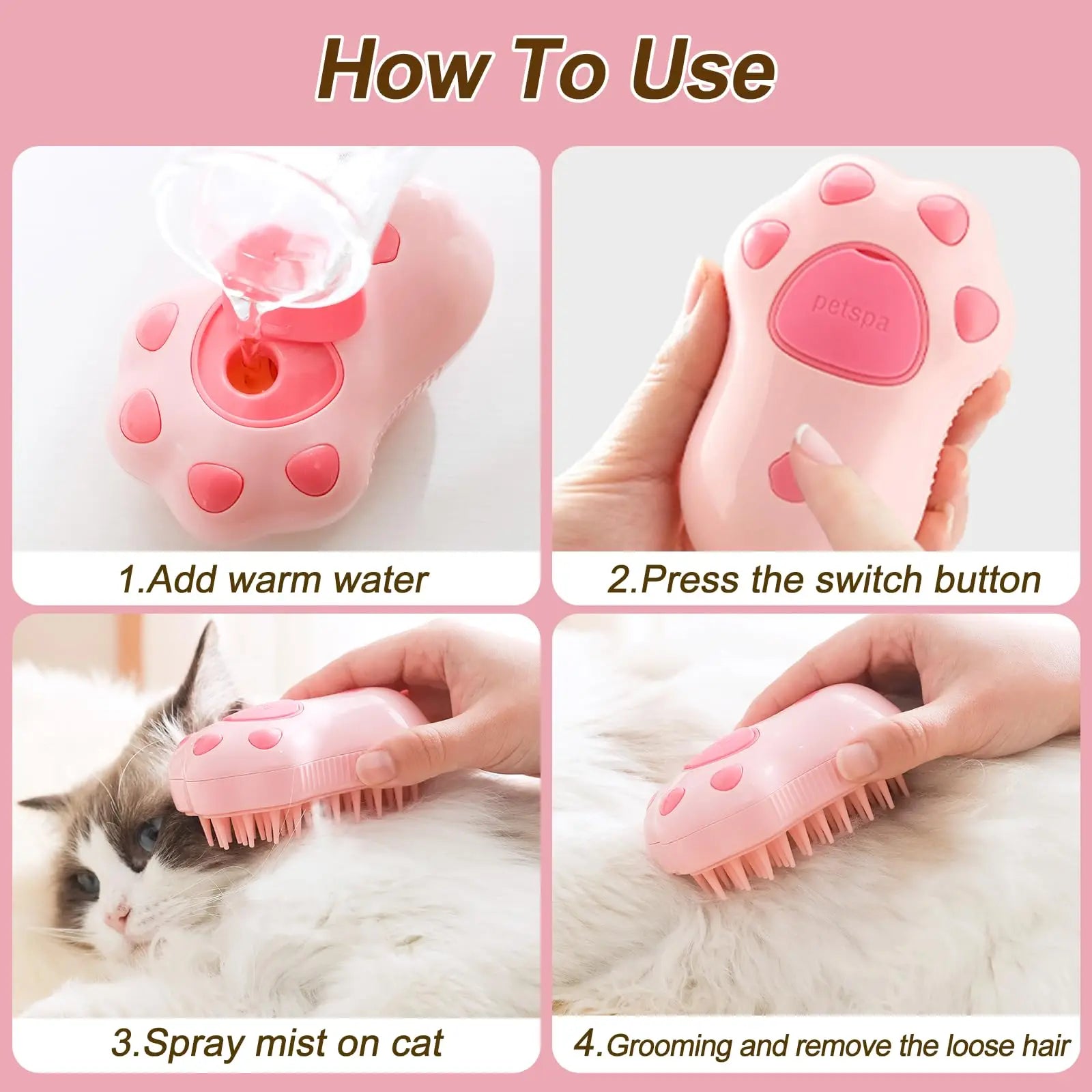 3 in 1 Pet Brush Cat Steam Brush Comb Dog Brush Electric Spray